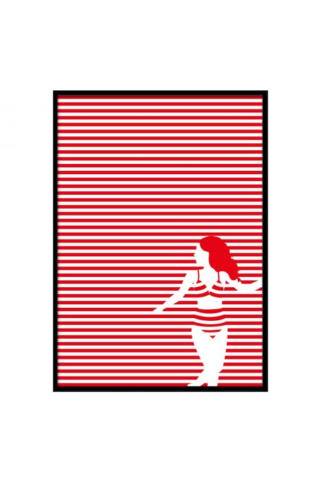 Poster Frau am Strand rote Streifen