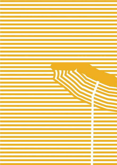 Poster gelbe Streifen mit Sonnenschirm